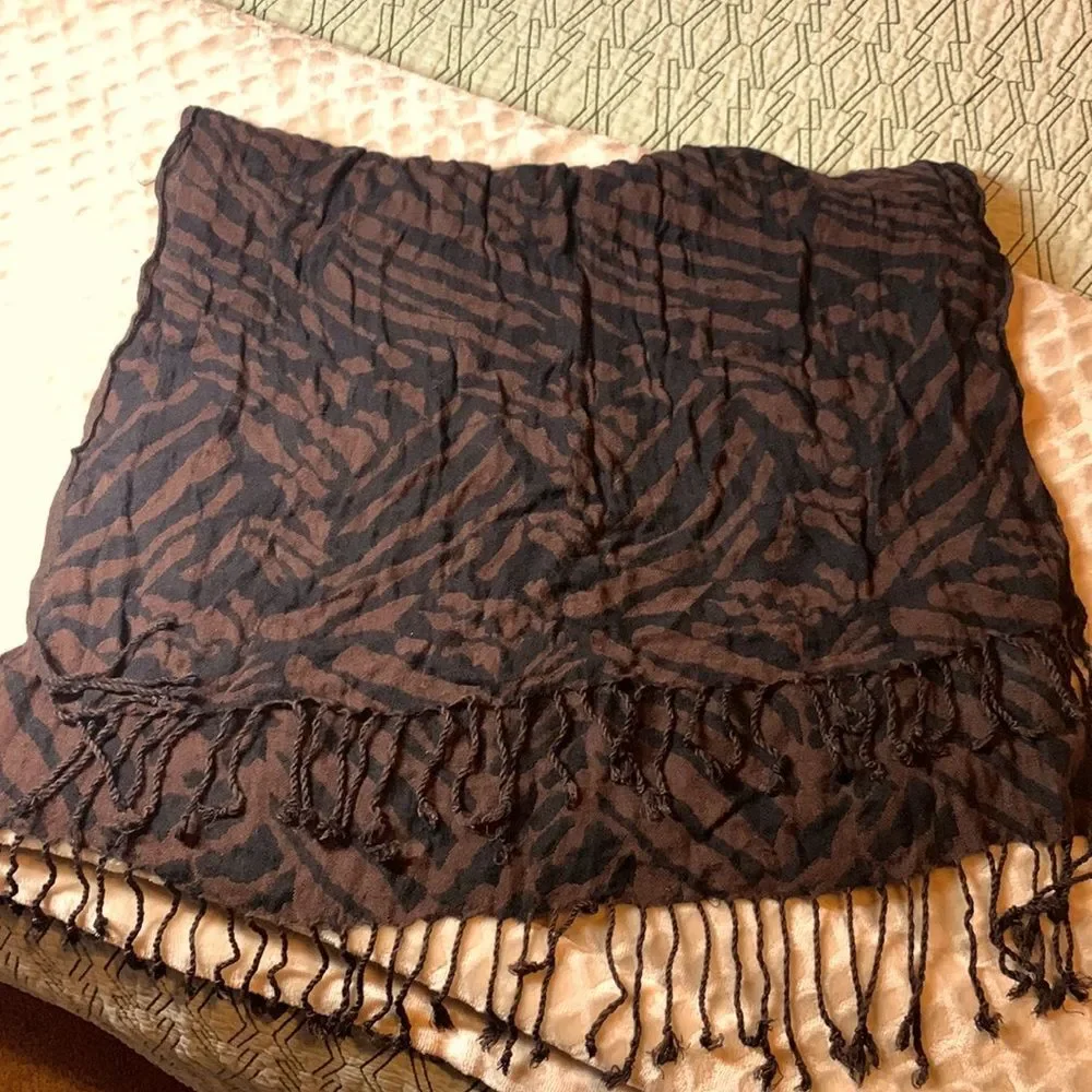 Tiger Animal Print Scarf with Fringe
